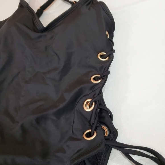 XHILARATION Black Lace Up One-piece Swimsuit XSm - Picture 3 of 10